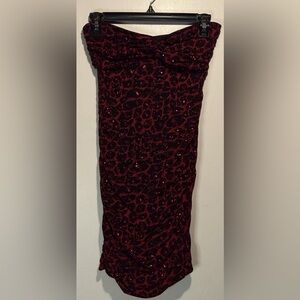 Forever 21 Vintage Red Black Leopard Print Strapless Bodycon Back Cutout Dress M